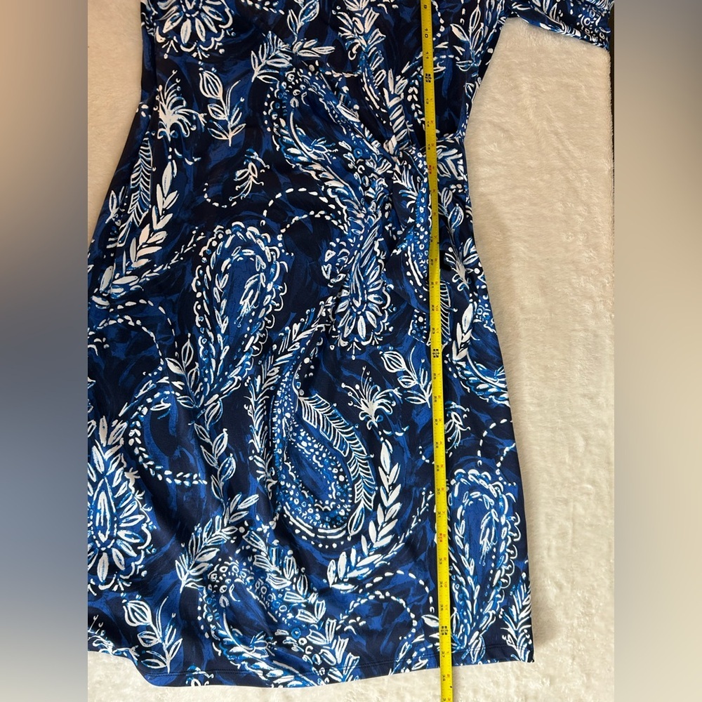 Talbots Women’s Leaf & Paisley Blue White Midi Dress 3/4 Length Sleeves Size S - Picture 8 of 10